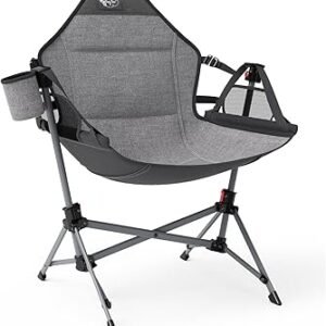 BusyBee Hammock Camping Chairs for Kids, Folding Kids Chair with Stand, Child Camping Gear, Hammock Swing Chair with Cup Holder & Carrying Bag for Outdoor, Lawn, Hiking, Indoor, Supports 125 LBS, Grey