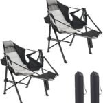 Hammock Camping Chair 2 Pack with Removable Footrest, 400lbs Heavy Duty Portable Swing Chair Outdoor with Adjustable Back, Foldable Camping Chair with Headrest and Cup Holder for Camping, Patio, Lawn