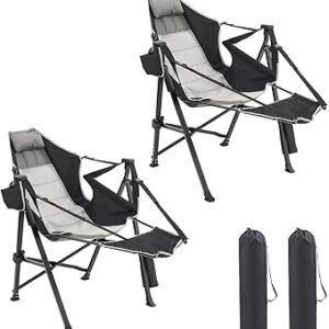 Hammock Camping Chair 2 Pack with Removable Footrest, 400lbs Heavy Duty Portable Swing Chair Outdoor with Adjustable Back, Foldable Camping Chair with Headrest and Cup Holder for Camping, Patio, Lawn