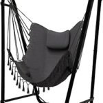 Unique U-Shaped Hammock Chair with Stand,Sturdy & Rust-Resistant,Free Gray Cotton Hammock Chair