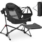 Ainfox Hammock Camping Chair with Footrest, Foldable Portable Rocking Chairs for Adults Outside Swinging Camp with Cup Holder Pillow for Outdoor Patio Poolside (Black)