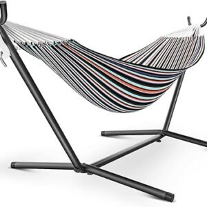 Hammock with Stand for Outside, 600lbs Portable Hammock with Carrying Bag for 2-Person Outside Patio, Heavy Duty, Easy Assembly