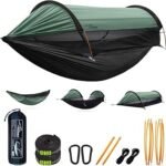 Camping Hammock Tent with Mosquito Net and Sunshade, Extra Large for 2 Person, Lightweight Hanging Hammocks Tree Straps, Bivvy Ground Tent for Outside, Hiking, and Travel