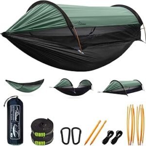 Camping Hammock Tent with Mosquito Net and Sunshade, Extra Large for 2 Person, Lightweight Hanging Hammocks Tree Straps, Bivvy Ground Tent for Outside, Hiking, and Travel