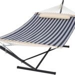 SUNCREAT Double Hammock with Stand Included, Outdoor Portable Hammock with Stand, Blue