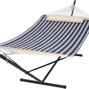 SUNCREAT Double Hammock with Stand Included, Outdoor Portable Hammock with Stand, Blue