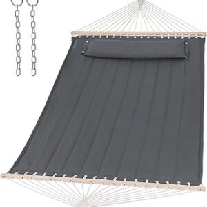 SUNCREAT Portable Tree Hammock with Hardwood Spreader Bar, Extra Large Soft Pillow, Heavy Duty 2 Person Hammock for Indoor, Outdoor, Gray