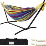 SZHLUX Double Hammock with Stand for Outside 450lb Capacity Steel Stand, Premium Carry Bag Included and Two Anti Roll Balance Beam