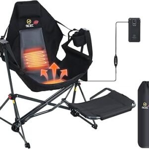Nice C Heated Hammock Camping Chair with Footrest, Heated Camping Chair with Battery, Rocking Swing Chairs, Hammock Chairs with Stand, Heavy Duty (1, Heat Black W/Footrest)