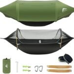 Camping Hammock Tent with Mosquito Net & RainFly, 3 in 1 Waterproof Portable Sleeping Hammock Bug Backpacker Lightweight Outdoor Gear Swing for Hiking Travel Patio Expedition(Dark Green)
