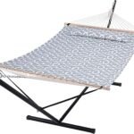 SUNCREAT 55 Inch Extra Large Double Hammock with Stand, 475lbs Capacity, Outdoor Portable Hammock with Hardwood Spreader Bar, Extra Large Pillow, Grey