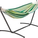 Amazon Basics Double Hammock with 9-Foot Space Saving Steel Stand and Carrying Case, 450 lb Capacity, Vigor Green, 110" x 47" x 43"