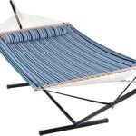 ANOW Double Hammock with Stand 12FT, Heavy Duty Hammock with Stand for Outdoors, 450 LBS Weight Capacity, Blue Stripes