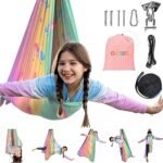 OUTREE Sensory Swing for Kids, Double Layer Therapy Hammock, Indoor Swing with 360° Swivel Hanger Kit and Adjustable Straps, Autism Sensory Product for Autism, ADHD (Unicorn Printed)