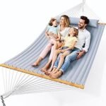Everyfun Double Hammock with Spreader Bar,Soft Pillow,Max Load 500lbs,Portable Hammock for Outdoor,Camping,and Backyard,Dark Gray