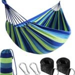 ANYOO Cotton Hammock Portable Camping Hammocks for Hanging Sturdy Garden Comfortable Fabric Hammock with Tree Straps Up to 660lbs with Travel Bag for Camping Outdoor/Indoor Patio Backyard