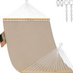 Lazy Daze Hammocks 11 FT Double Outside Hammock Quick Dry Olefin Fabric Hammock with Spreader Bar & Side Pocket for Outdoor Poolside Backyard 450 lbs Capacity, Khaki