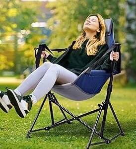 Docusvect Hammock Camping Chair - 3 Heights Portable Hammock Chair Camping with Adjustable Backrest, Headrest, Padded Seat, Cup Holder - 450 LBS Heavy Duty