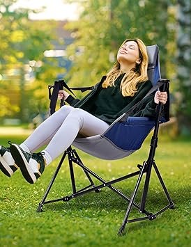 Docusvect Hammock Camping Chair - 3 Heights Portable Hammock Chair Camping with Adjustable Backrest, Headrest, Padded Seat, Cup Holder - 450 LBS Heavy Duty
