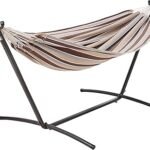 Amazon Basics Double Hammock with 9-Foot Space Saving Steel Stand and Carrying Case, 2 Person, 450 lb Capacity, Cream Wave, 110" x 47" x 43"