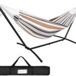 SUPER DEAL Portable 2 Person Hammock with 9FT Hammock Stand, 620 LBS Capacity Adjustable Hammock Bed with Space Saving Carrying Case Included for Camping Garden Backyard Patio Indoor Outdoor