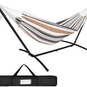 SUPER DEAL Portable 2 Person Hammock with 9FT Hammock Stand, 620 LBS Capacity Adjustable Hammock Bed with Space Saving Carrying Case Included for Camping Garden Backyard Patio Indoor Outdoor