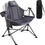 EVER ADVANCED Padded Hammock Camping Chair, Oversized Heavy Duty Swing Chair with Detachable Cup Holder, Portable Folding Rocking Camping Chair, Support Up to 400lbs