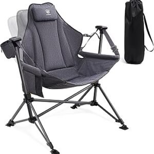 EVER ADVANCED Padded Hammock Camping Chair, Oversized Heavy Duty Swing Chair with Detachable Cup Holder, Portable Folding Rocking Camping Chair, Support Up to 400lbs