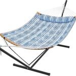SUPERJARE Hammock with Stand, 2 Person Heavy Duty Hammock Frame, Detachable Pillow & Strong Curved-Bar & Portable Carrying Bag, Perfect for Outdoor & Indoor - Graffiti Blue