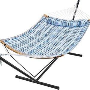 SUPERJARE Hammock with Stand, 2 Person Heavy Duty Hammock Frame, Detachable Pillow & Strong Curved-Bar & Portable Carrying Bag, Perfect for Outdoor & Indoor - Graffiti Blue