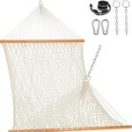 Lazy Daze Hammocks Double Rope Hammock, 2 Person Traditional Outdoor Hand Woven Cotton Rope Hammock with Spreader Bar, Carabiners, Tree Straps, Chains for Patio Yard - Max 450 Lbs, Natural