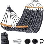 SUNCREAT Hammocks Double Hammock with Curved Spreader Bar, Outdoor Camping Portable Hammock with Carrying Bag & Tree Straps for Patio, Backyard, Balcony, Max 450lbs Capacity, Dark Gray