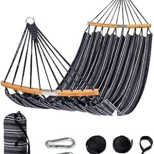 SUNCREAT Hammocks Double Hammock with Curved Spreader Bar, Outdoor Camping Portable Hammock with Carrying Bag & Tree Straps for Patio, Backyard, Balcony, Max 450lbs Capacity, Dark Gray