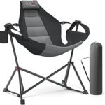 Hammock Camping Chair with Adjustable Backrest, 350LBS Heavy Duty Oversized Swinging Chair Portable Folding Rocking Chair with Pillow Cup Holder for Outdoor Beach Camping Patio, Black