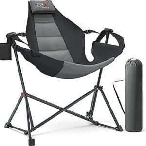 Hammock Camping Chair with Adjustable Backrest, 350LBS Heavy Duty Oversized Swinging Chair Portable Folding Rocking Chair with Pillow Cup Holder for Outdoor Beach Camping Patio, Black