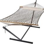 SUNCREAT Portable Hammock with Stand,Heavy Duty Standing Hammock, 450 lbs Capacity, Brown