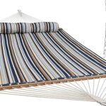 Sunnydaze Quilted Double Hammock for Outside with Spreader Bars and Pillow - 450 lb Capacity, 74x55 Inch Bed, UV Resistant, Quick Dry - Chains Included, Stand Sold Separately - Ocean Isle
