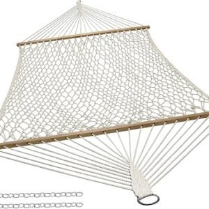 Sunnydaze Cotton Rope Hammock for Outside - 450-Pound Capacity Indoor or Outdoor Hammock with Spreader Bars - Natural
