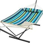 SUPERJARE 12ft Double Hammock with Stand, Rope Hammock for 2 Person, Detachable Hammock Bed and Pillow, Portable, Anti-Tip Safety Ropes, Carry Bag, Outdoor Backyard Patio Camping, Dark Cyan