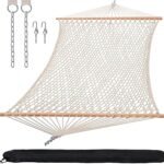 SUNCREAT Hammocks Traditional Rope Double Hammock with Hardwood Spreader Bar and Carrying Bag, 450 lbs Capacity, Natural