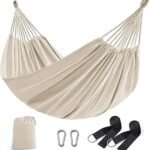 SONGMICS Double Hammock, 98.4 x 59.1 Inches, 660 lb Load Capacity, with Compression Bag, Mounting Straps, Carabiners, for Terrace, Balcony, Garden, Outdoor, Camping, Beige UGDC15M