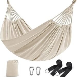 SONGMICS Double Hammock, 98.4 x 59.1 Inches, 660 lb Load Capacity, with Compression Bag, Mounting Straps, Carabiners, for Terrace, Balcony, Garden, Outdoor, Camping, Beige UGDC15M