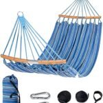 SUNCREAT Hammocks Double Hammock with Curved Spreader Bar, Outdoor Portable Hammock with Carrying Bag & Tree Straps for Bedroom, Patio, Backyard, Balcony, Max 450lbs Capacity, Blue