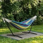 Double Hammock with Steel Stand - 2 Person Hammock Bed Indoor Outdoor, Brazilian-Style, with Carry Bag, 450lb Capacity, Portable & Easy Assembly, Tropical