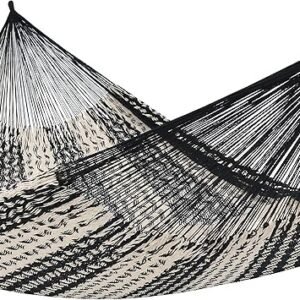 Sunnydaze Handwoven XXL Thick Cord Mayan Double Hammock for Outside - 625-Pound Capacity Heavy-Duty Outdoor Hammock - Black/Natural