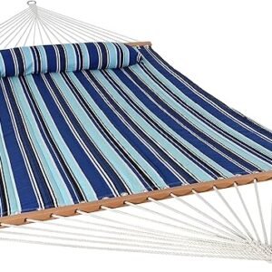 Sunnydaze Quilted Double Hammock for Outside with Spreader Bars and Pillow - 450 lb Capacity, 74x55 Inch Bed, UV Resistant, Quick Dry - Chains Included, Stand Sold Separately - Catalina Beach