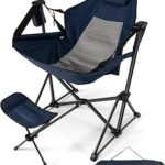 HAPPYGRILL Hammock Camping Chair Outdoor Folding Swinging Chair with Retractable Footrest, Cozy Head Pillow, Carrying Bag Included, Portable Lightweight Rocking Chair for Camping Fishing Picnic