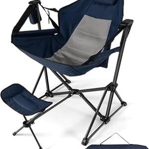 HAPPYGRILL Hammock Camping Chair Outdoor Folding Swinging Chair with Retractable Footrest, Cozy Head Pillow, Carrying Bag Included, Portable Lightweight Rocking Chair for Camping Fishing Picnic