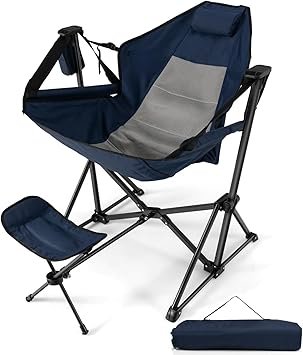 HAPPYGRILL Hammock Camping Chair Outdoor Folding Swinging Chair with Retractable Footrest, Cozy Head Pillow, Carrying Bag Included, Portable Lightweight Rocking Chair for Camping Fishing Picnic