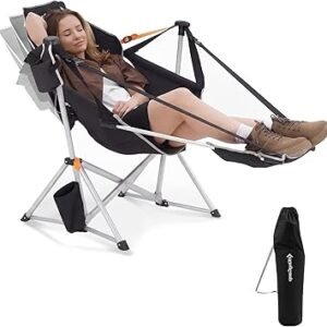 KingCamp Hammock Chair with Footrest – Heavy Duty Swinging Rocking Camping Chairs for Adults up to 400lbs, Folding Portable Oversized Rocker with Cup Holder & Pillow for Outdoor Beach Lawn RV Sports